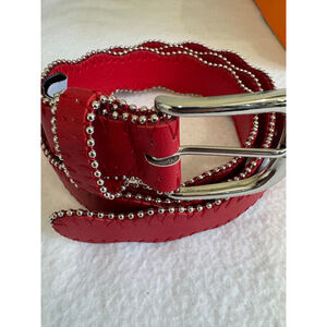 Women's Sugowear Red Silver beaded scalloped edge Faux Leather Belt Size L